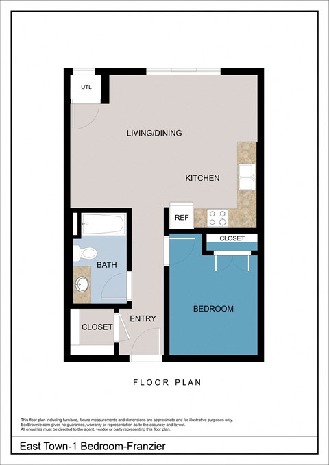 Floor plan for 1 bed, 1 bath, 792 sqft